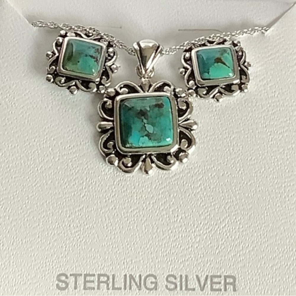NWT Sterling Silver Turquoise Necklace & Earrings
